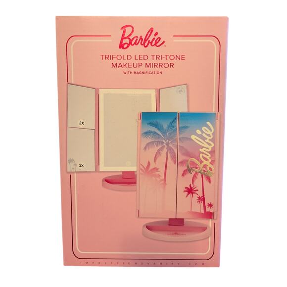 NIB Impressions Vanity Barbie Trifold LED Tri-Tone Makeup Mirror + Magnification - Picture 1 of 3